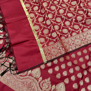 Maroon Golden Zari Satin Silk Banarasi Suit