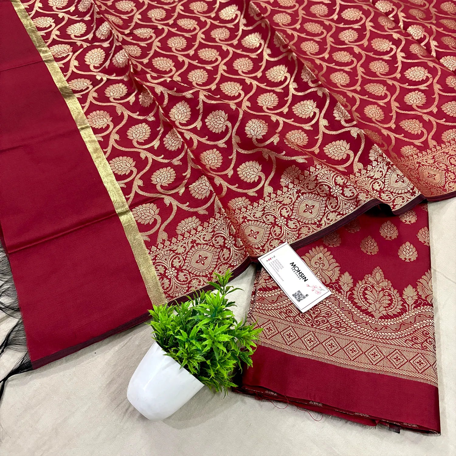 Maroon Golden Zari Satin Silk Banarasi Suit