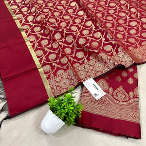 Maroon Golden Zari Satin Silk Banarasi Suit