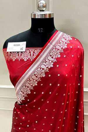 Maroon Hawahawai Buti Katan Silk Banarasi Saree