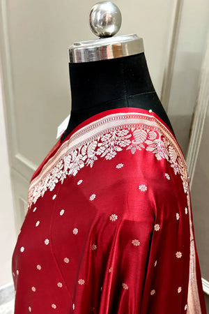 Maroon Hawahawai Buti Katan Silk Banarasi Saree