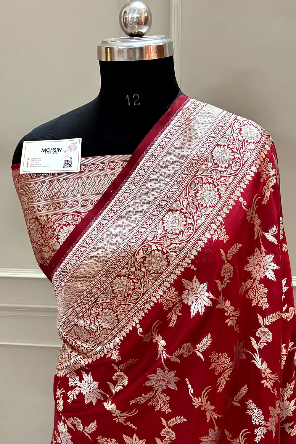 Maroon Jasmine Jaal Katan Silk Banarasi Saree