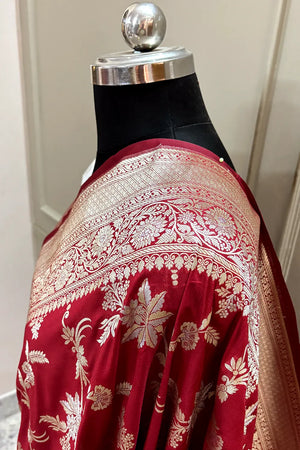 Maroon Jasmine Jaal Katan Silk Banarasi Saree