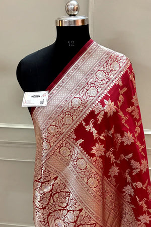 Maroon Jasmine Jaal Katan Silk Banarasi Saree