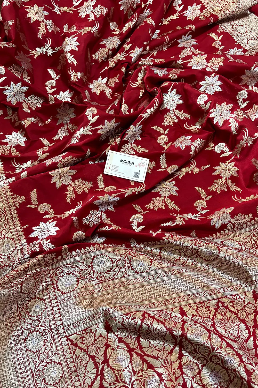 Maroon Jasmine Jaal Katan Silk Banarasi Saree