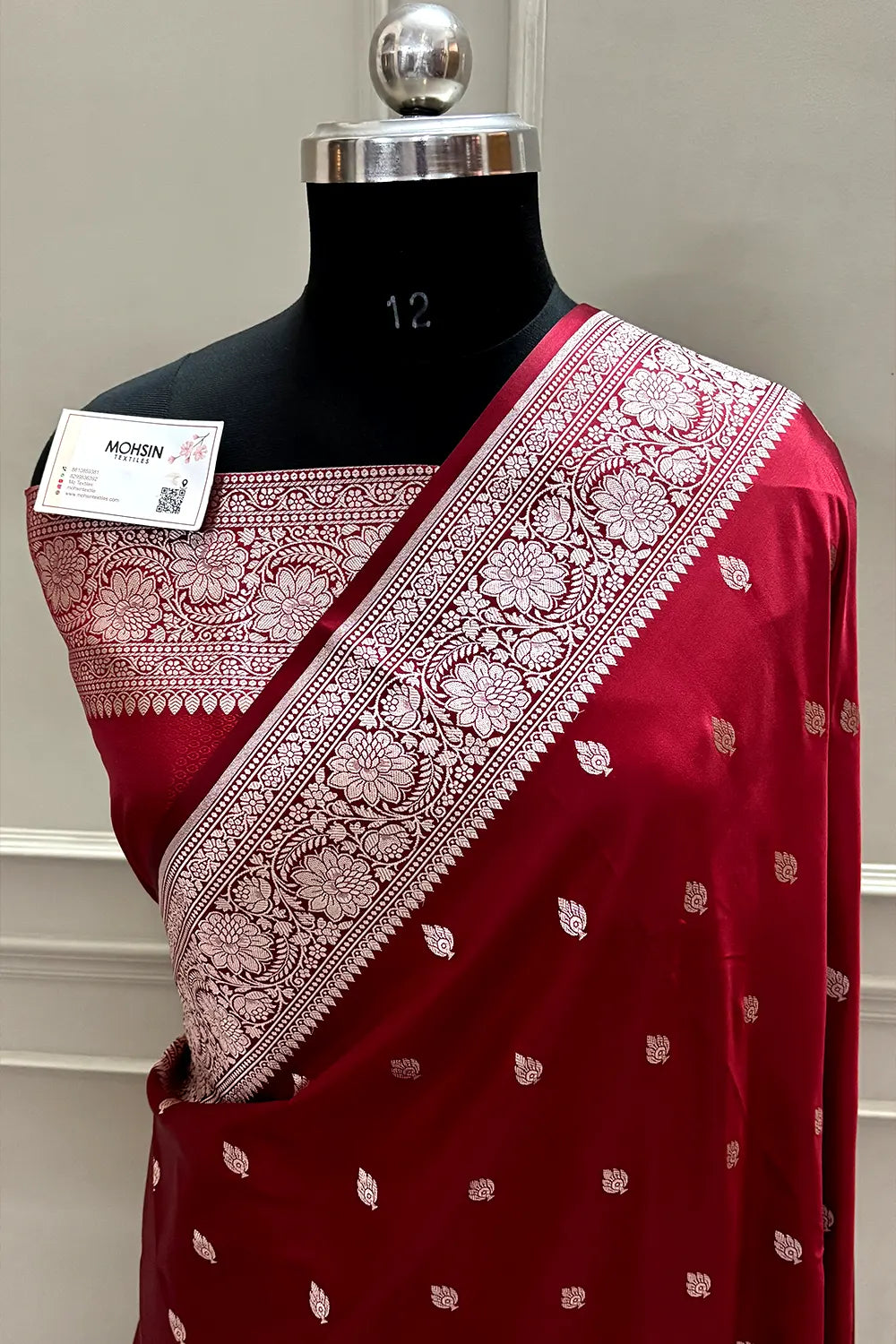 Maroon Mario Patti Katan Mashru Silk Banarasi Saree