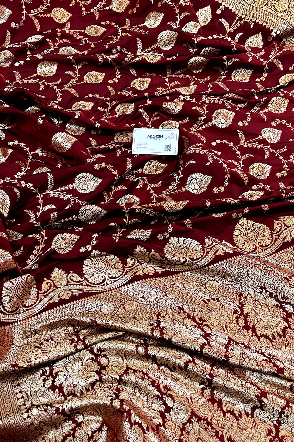 Maroon Pandaar Jaal Katan Silk Banarasi Saree