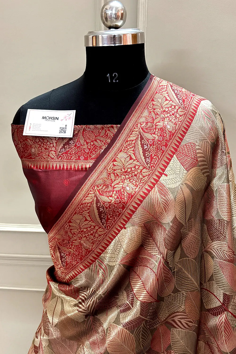 Maroon Pashmina Tissue Silk Banarasi Saree