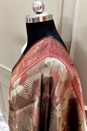 Maroon Pashmina Tissue Silk Banarasi Saree