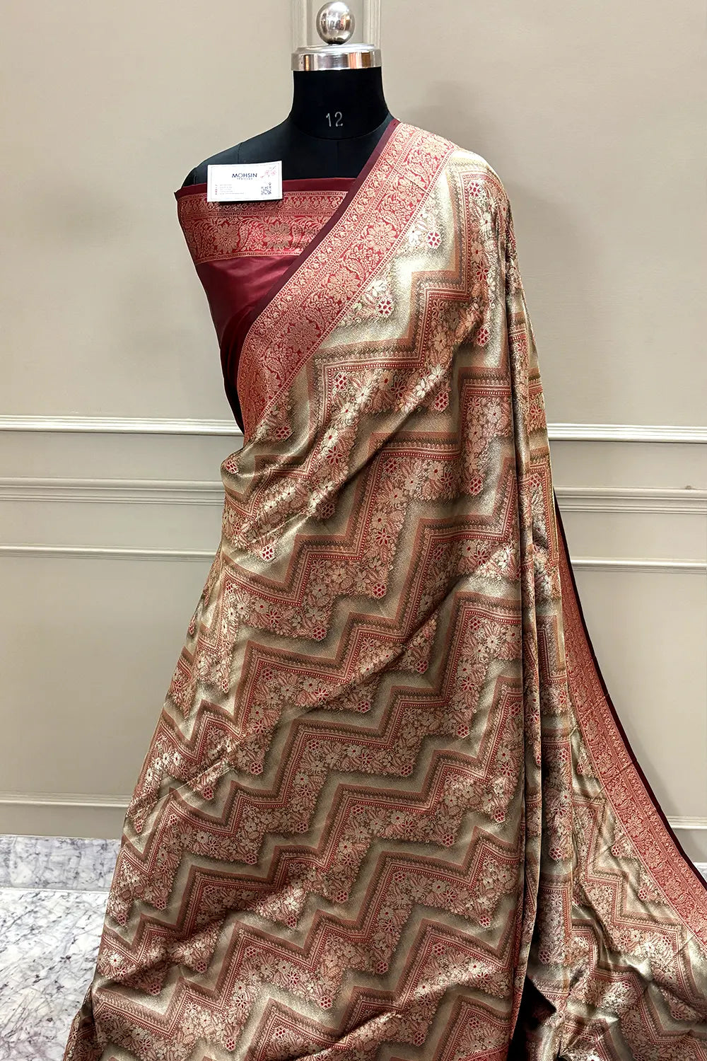 Maroon Pashmina Tissue Silk Banarasi Saree