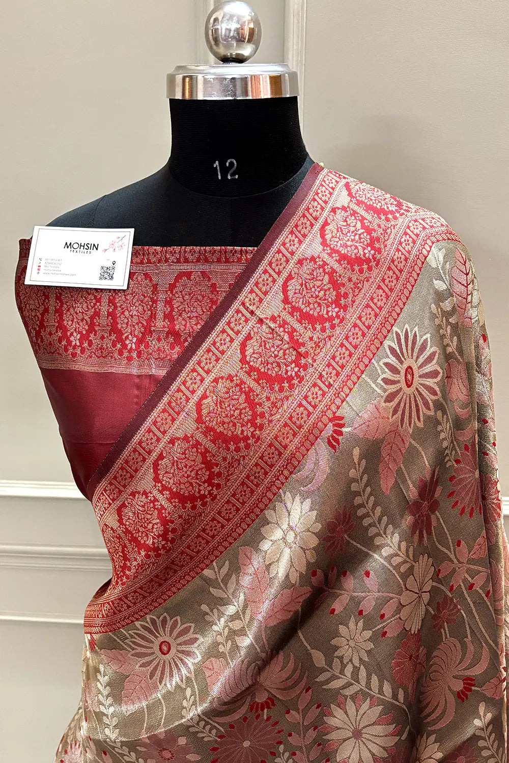 Maroon Pashmina Tissue Silk Banarasi Saree