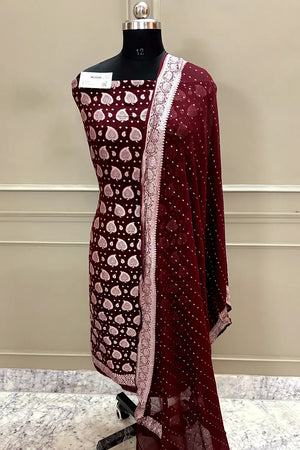 Maroon Patta Pure Georgette Silk Banarasi Suit