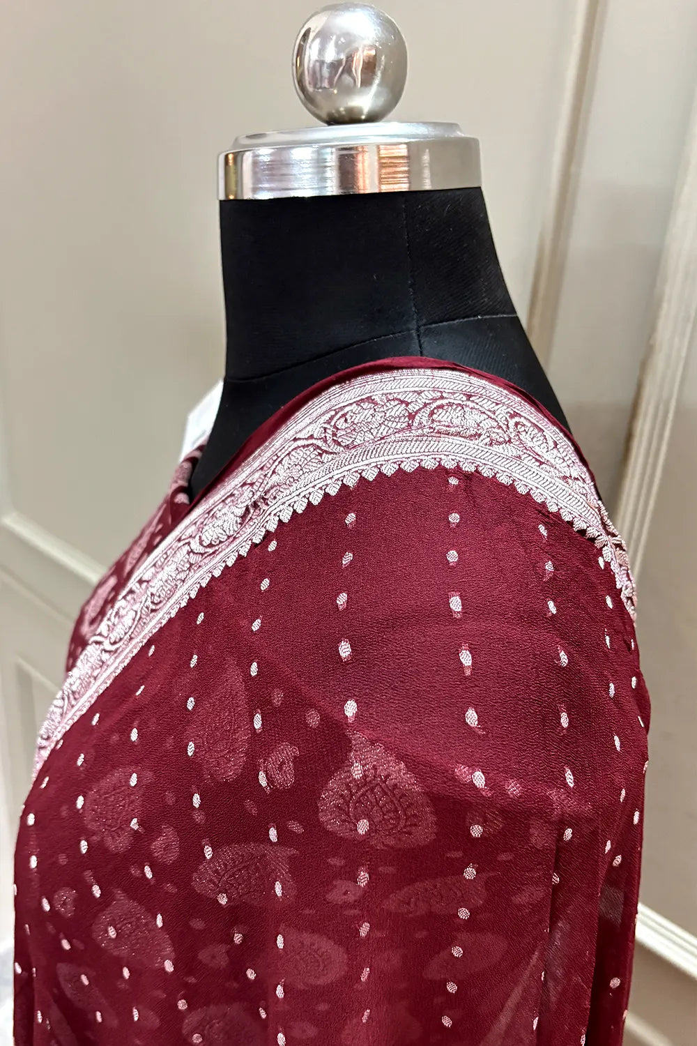 Maroon Patta Pure Georgette Silk Banarasi Suit