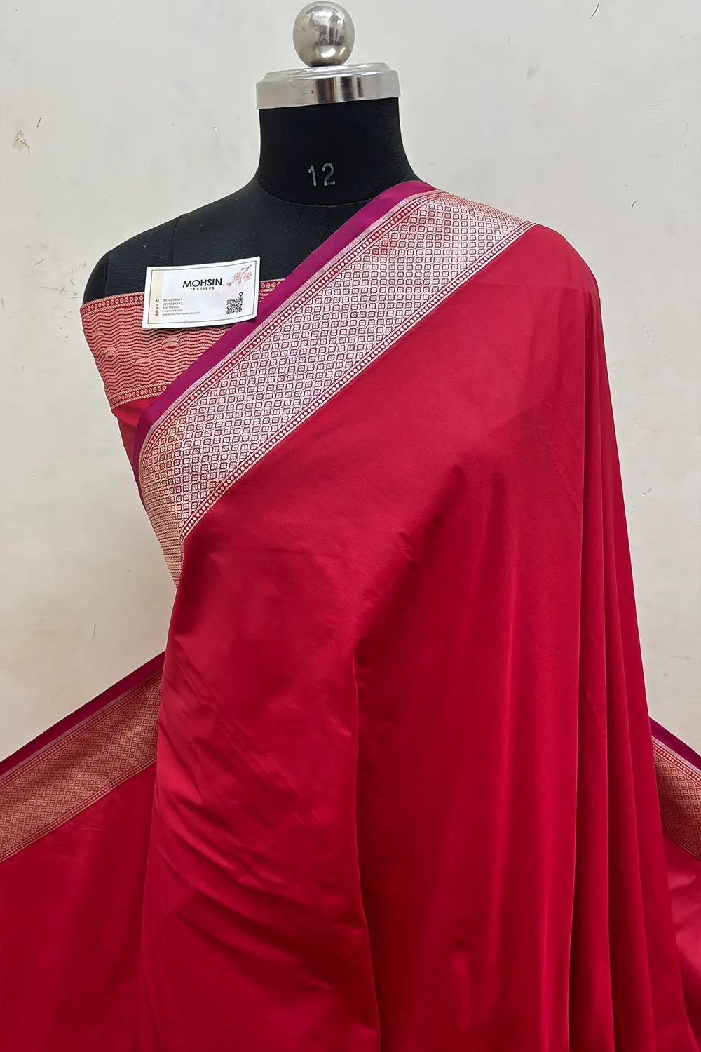 Maroon Plain Ghat Katan Silk Banarasi Saree