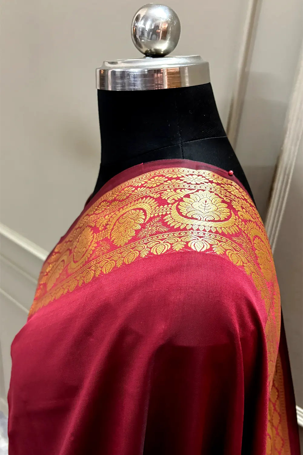 Maroon Plain Semi Katan Silk Banarasi Saree