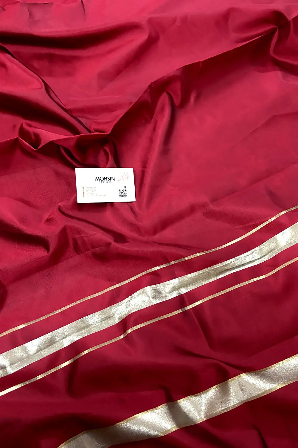Maroon Plain Semi Katan Silk Banarasi Saree