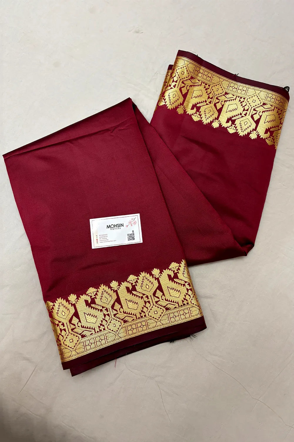 Maroon Plain Semi Katan Silk Banarasi Saree