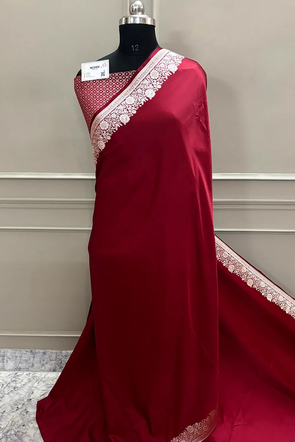 Maroon Plain Zari Border Katan Silk Banarasi Saree