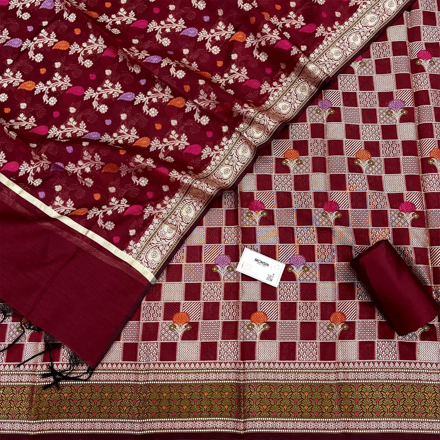 Maroon Resham Banarasi Silk Suit