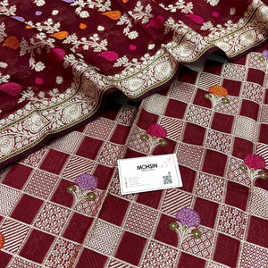 Maroon Resham Banarasi Silk Suit
