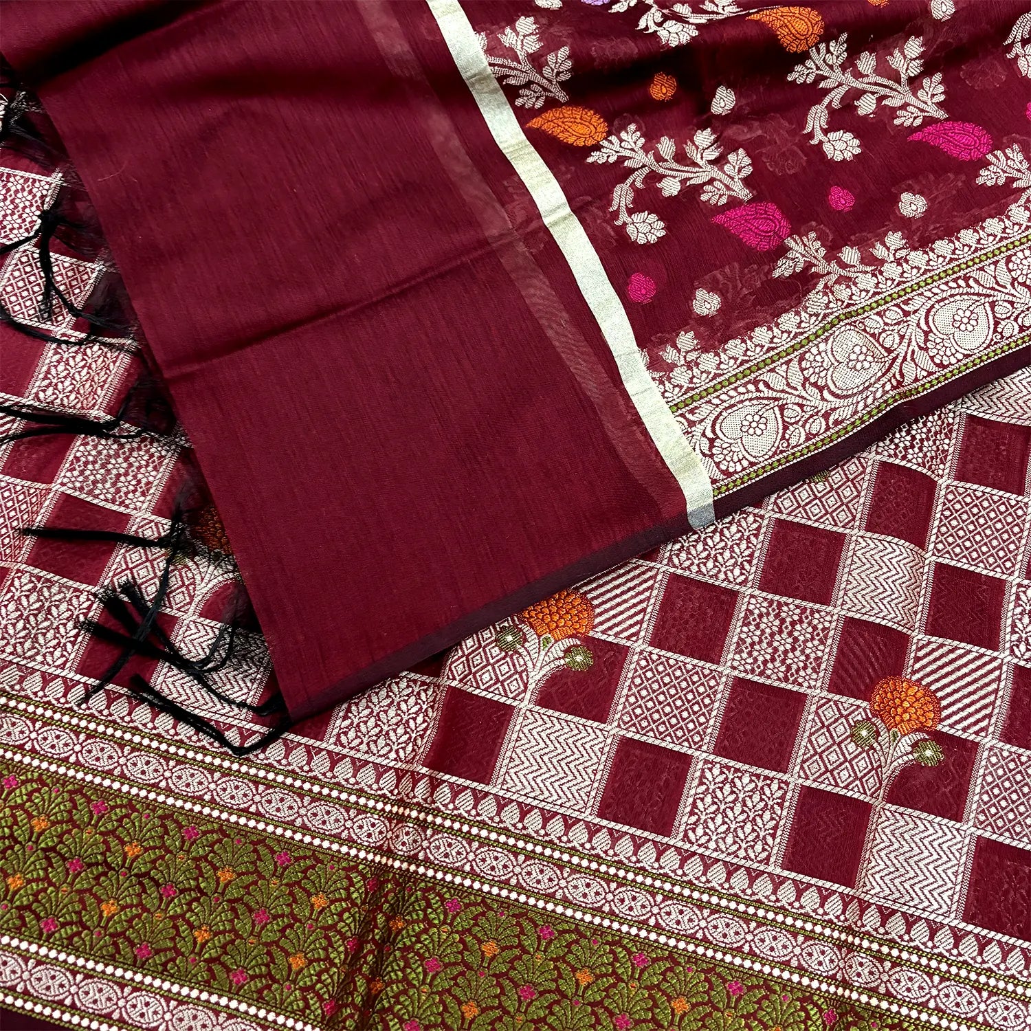 Maroon Resham Banarasi Silk Suit