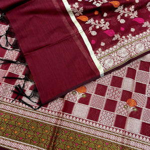 Maroon Resham Banarasi Silk Suit