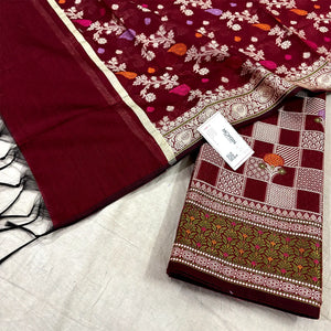 Maroon Resham Banarasi Silk Suit