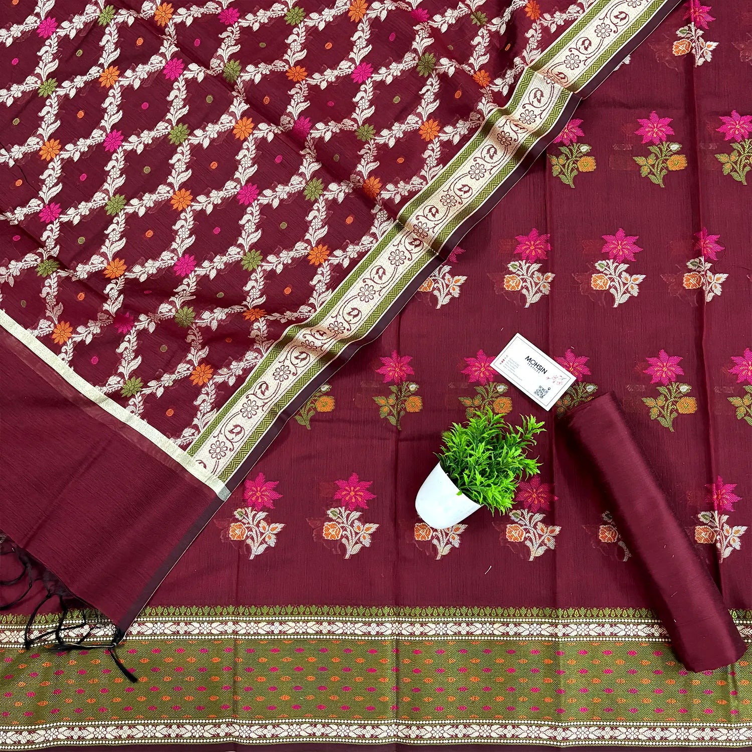 Maroon Resham Banarasi Silk Suit