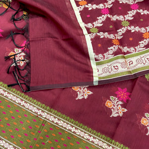 Maroon Resham Banarasi Silk Suit