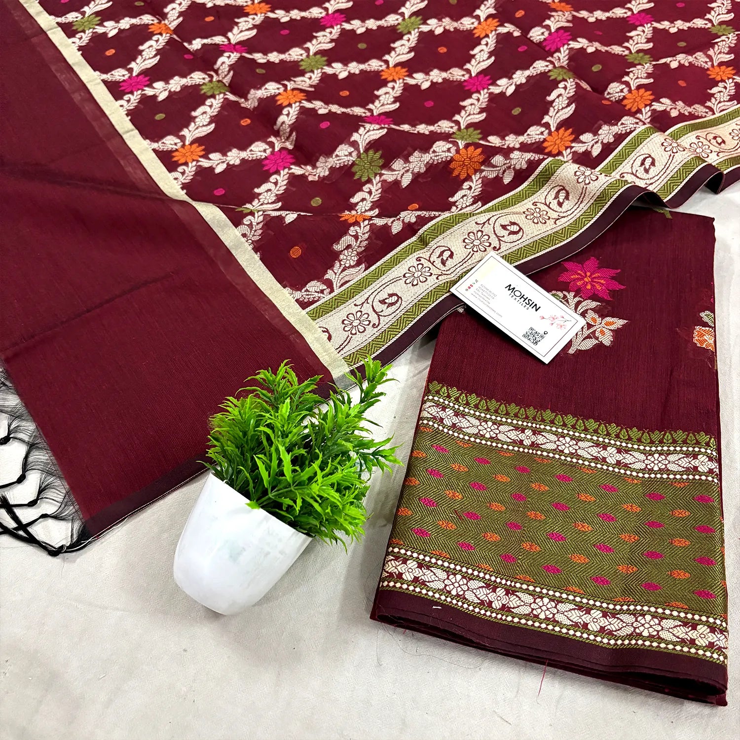 Maroon Resham Banarasi Silk Suit