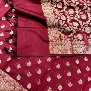 Maroon Resham Banarasi Silk Suit