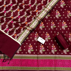 Maroon Resham Banarasi Silk Suit