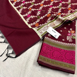 Maroon Resham Banarasi Silk Suit