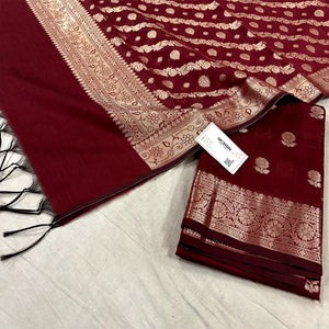 Maroon Resham Banarasi Silk Suit