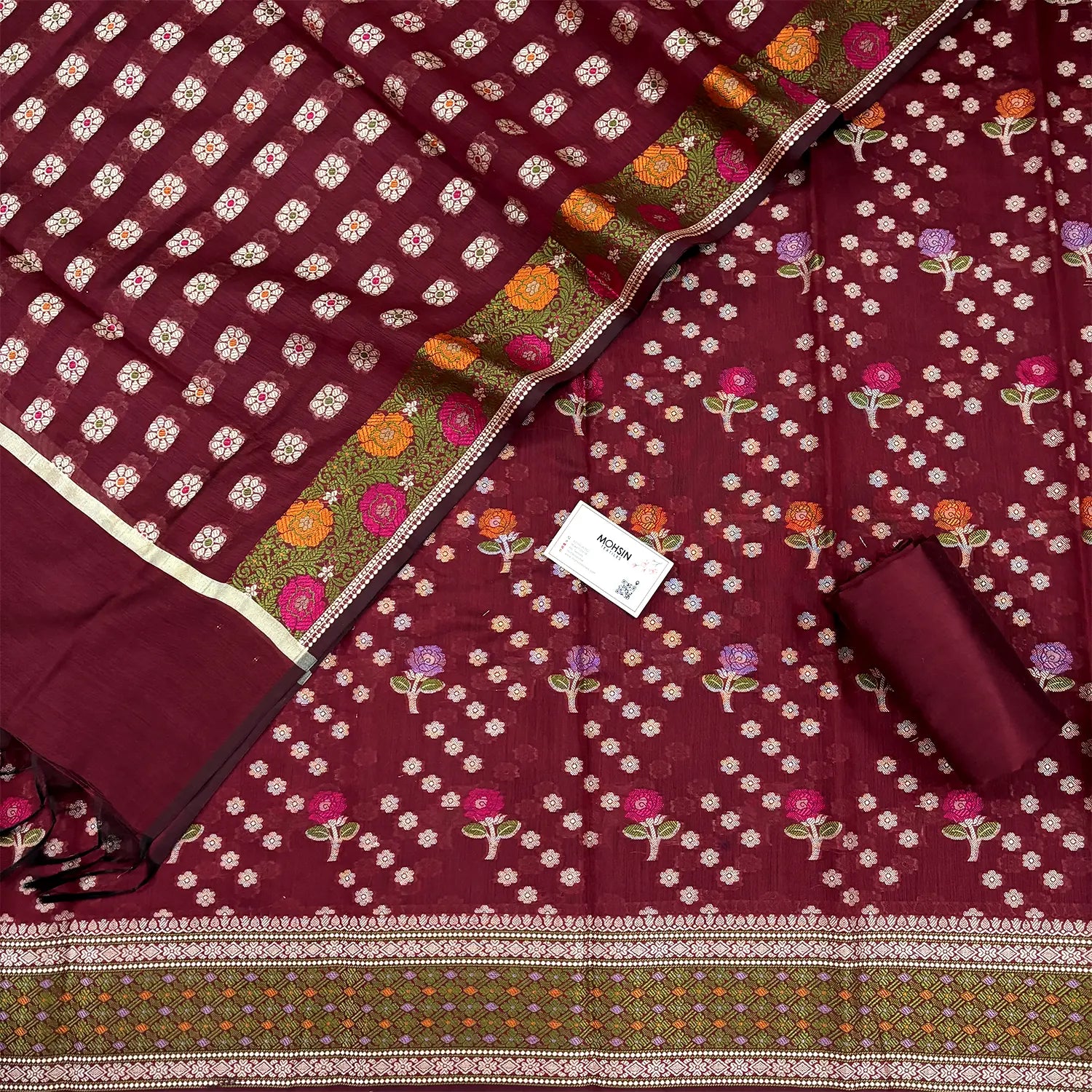 Maroon Resham Banarasi Silk Suit