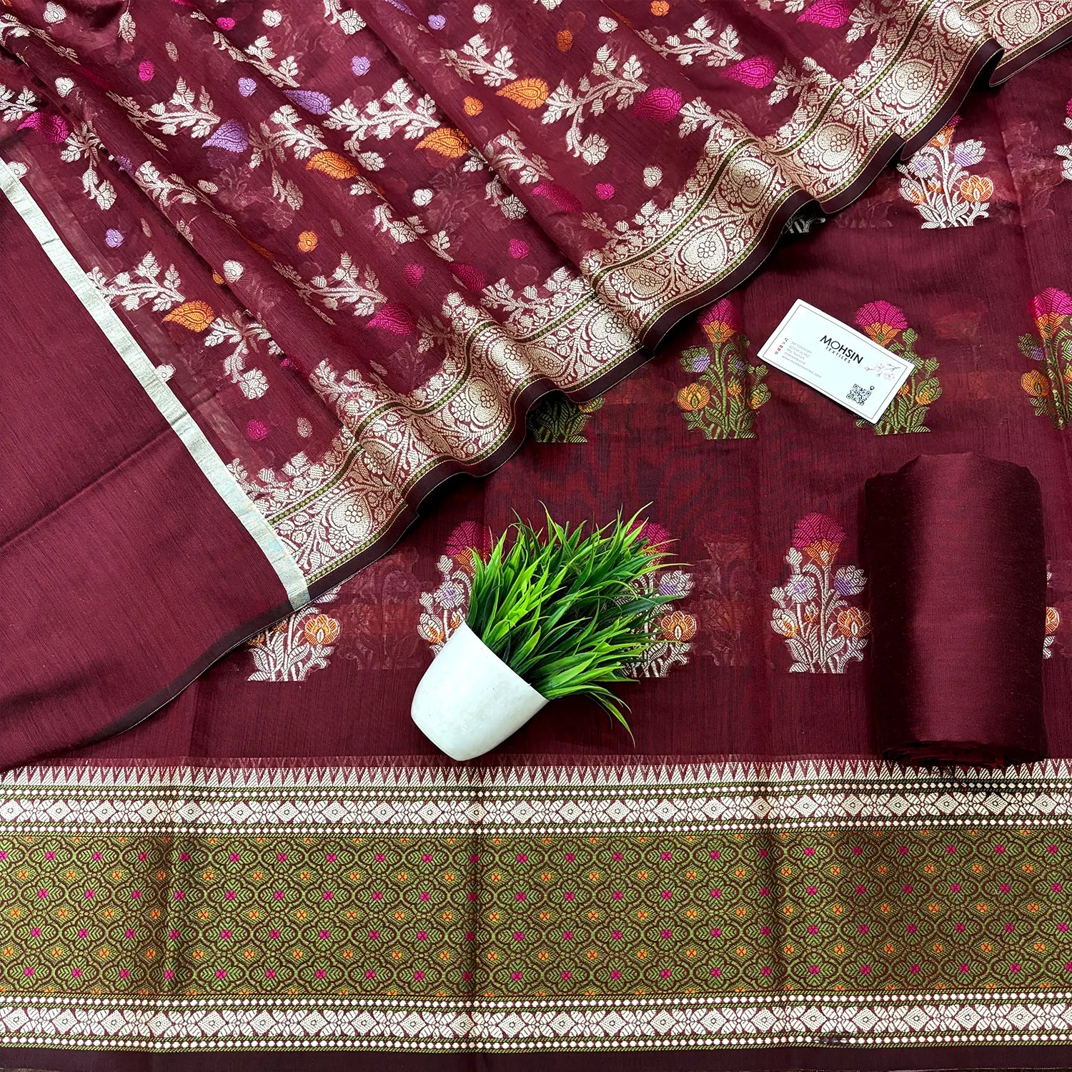 Maroon Resham Banarasi Silk Suit – Mohsin Textiles