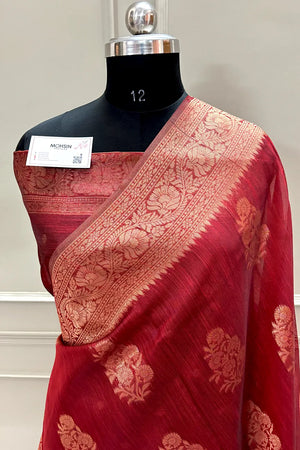 Maroon Resham Zari Cotton Silk Banarasi Saree