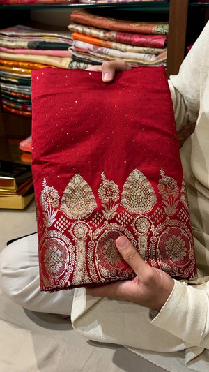 Maroon Royal Plain Swarovski Katan Silk Banarasi Saree