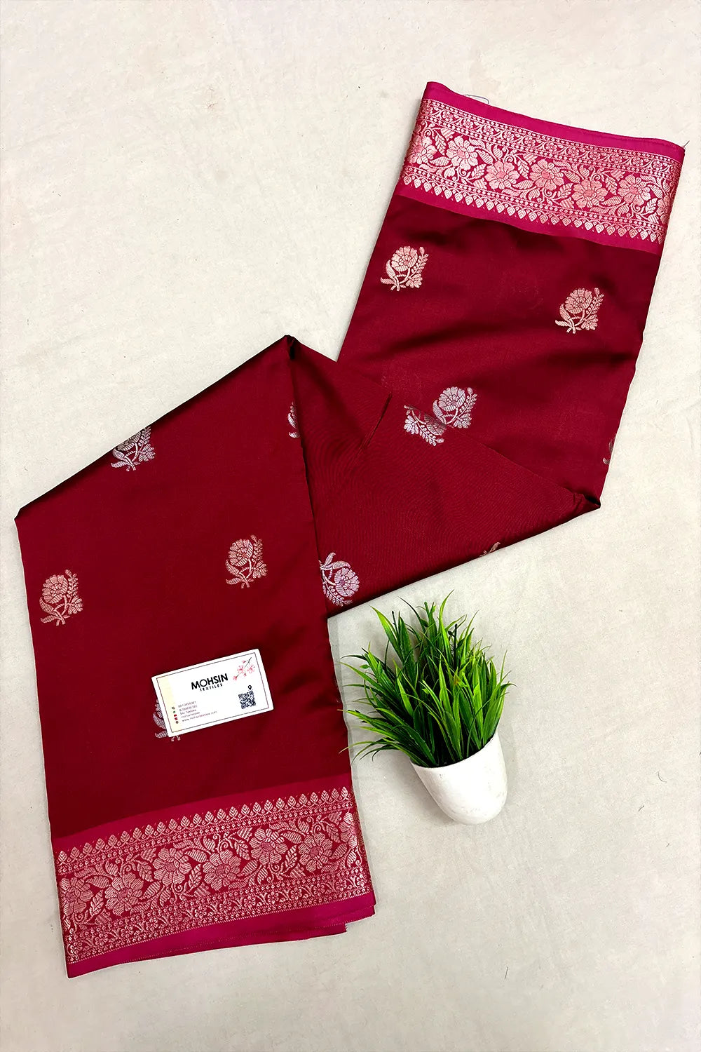 Maroon Semi Katan Silk Banarasi Saree