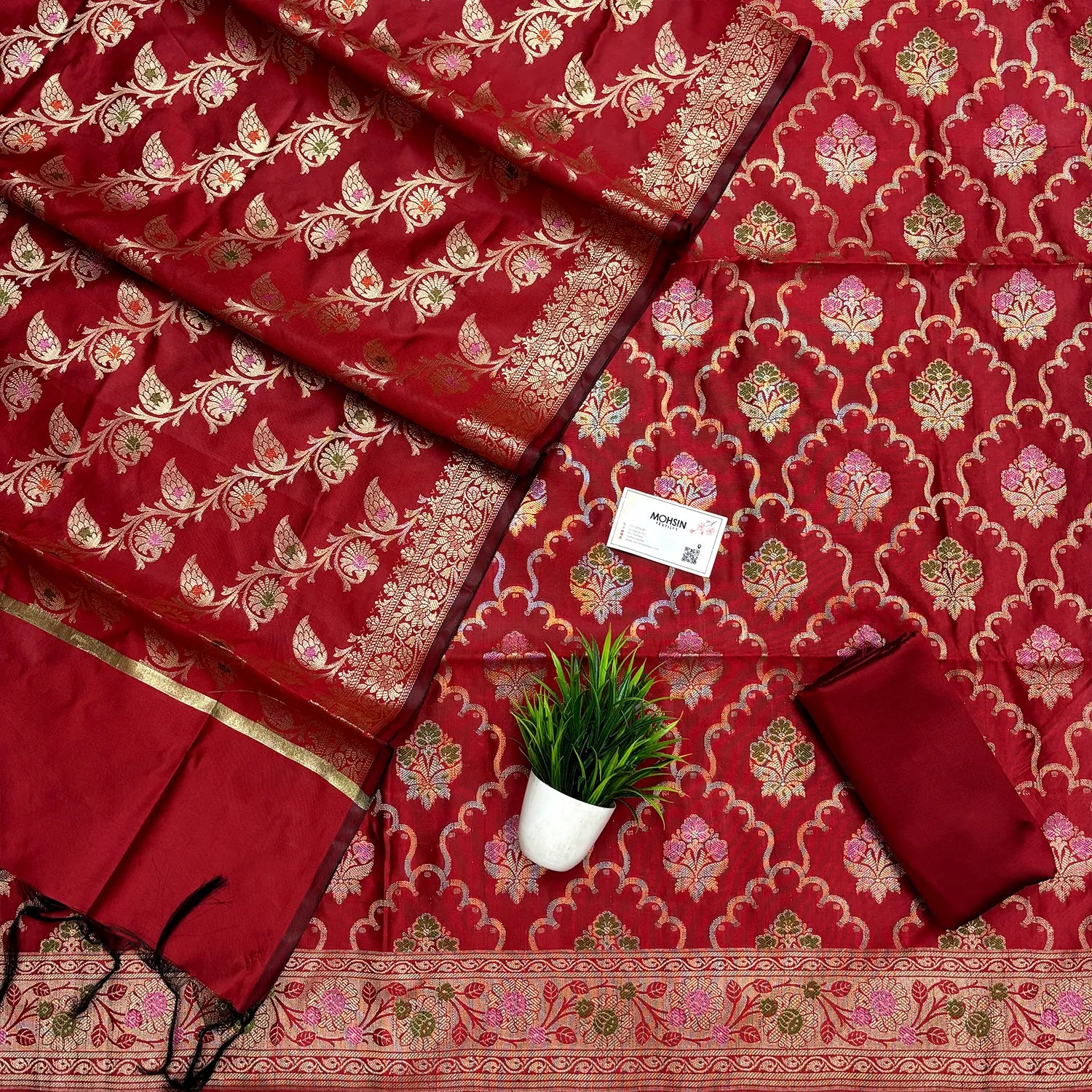 Maroon Semi Katan Silk Banarasi Silk Suit