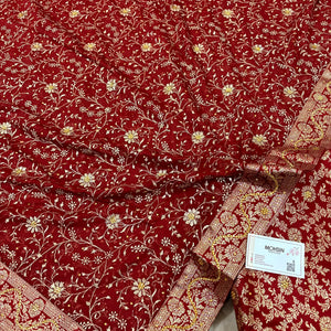 Maroon Stone Work Kimkhab Silk Banarasi Gharara