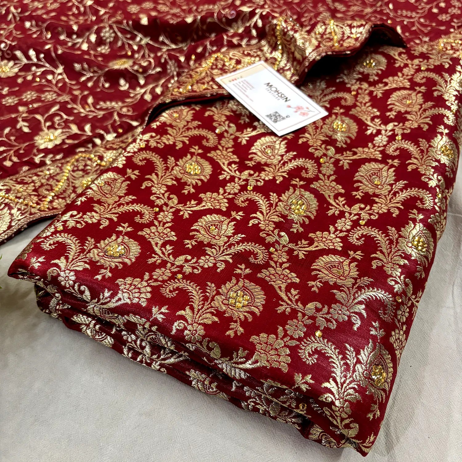 Maroon Stone Work Kimkhab Silk Banarasi Gharara