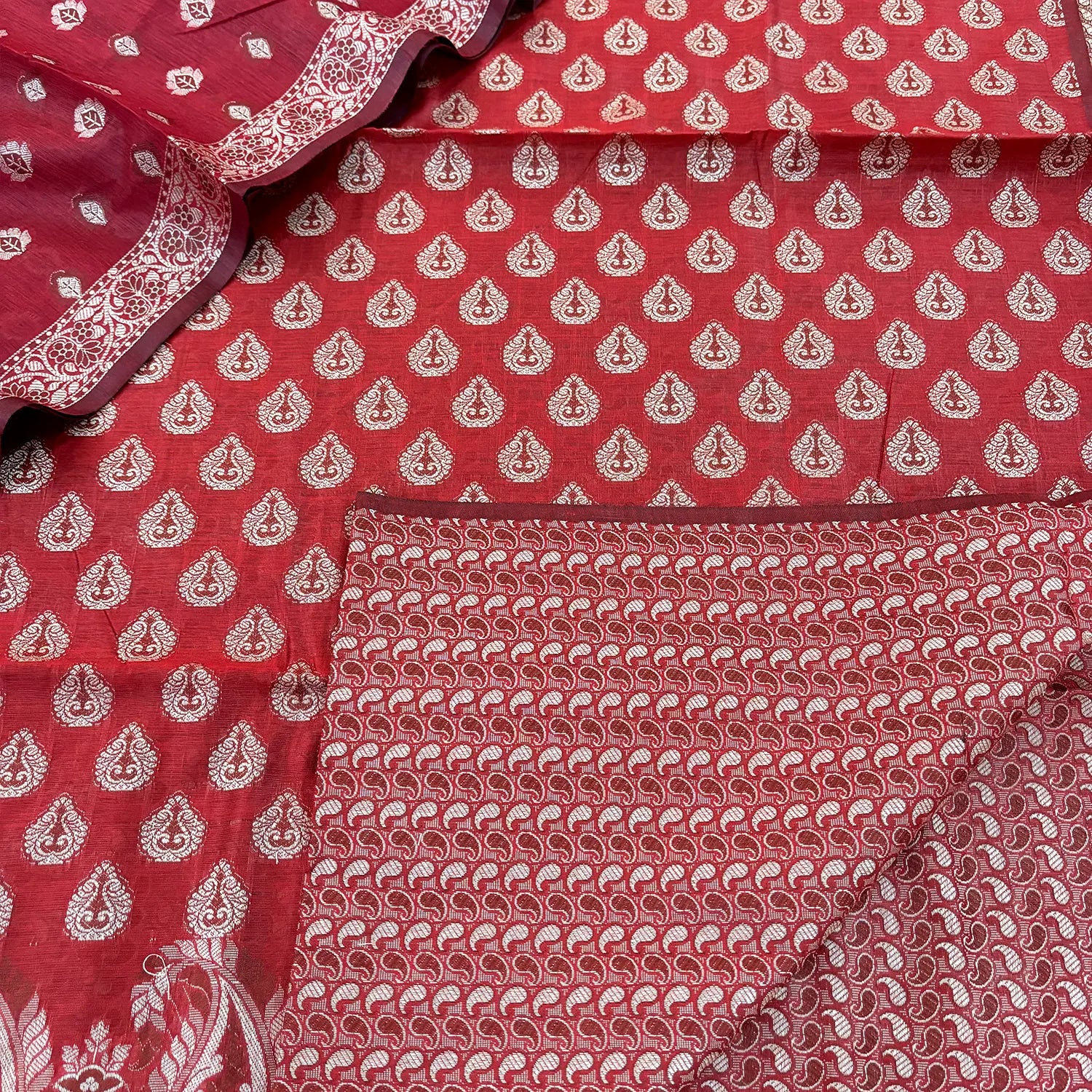 Maroon Surahi Buti Cotton Silk Banarasi Suit 