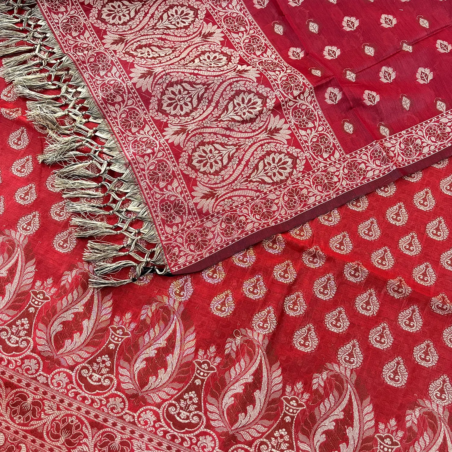 Maroon Surahi Buti Cotton Silk Banarasi Suit 