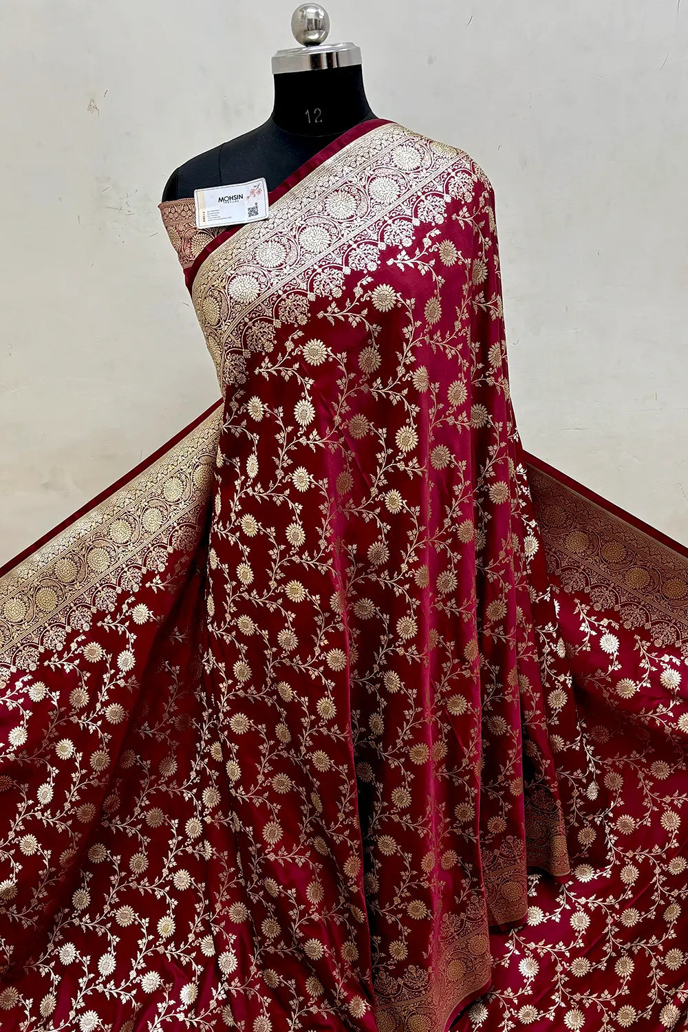 Maroon Surajmukhi Jaal Katan Silk Banarasi Saree