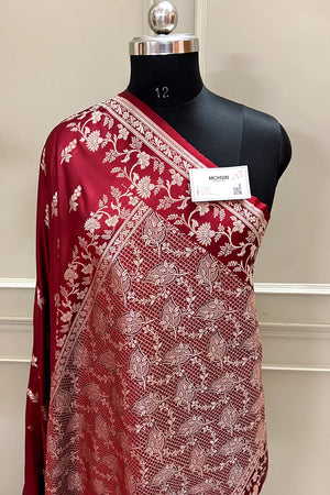 Maroon Tejo Katan Silk Banarasi Saree