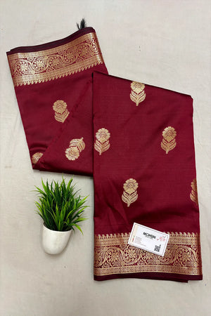 Maroon Tilismi Kalli Semi Katan Silk Banarasi Saree