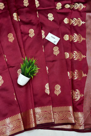 Maroon Tilismi Kalli Semi Katan Silk Banarasi Saree