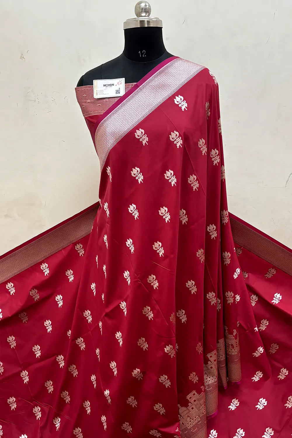 Maroon Trishul Ghat Katan Silk Banarasi Saree