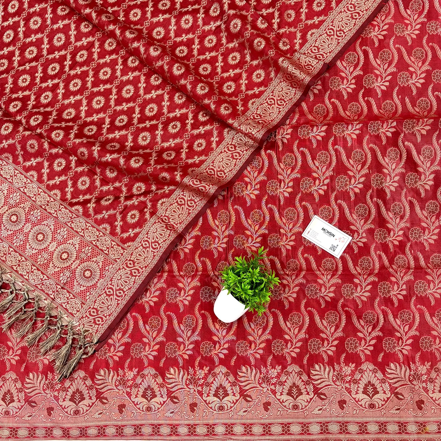 Maroon Yoga Jaal Cotton Silk Banarasi Suit
